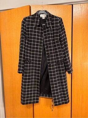 Jones New York Suit Black & White Windowpane Wool Blend Coat